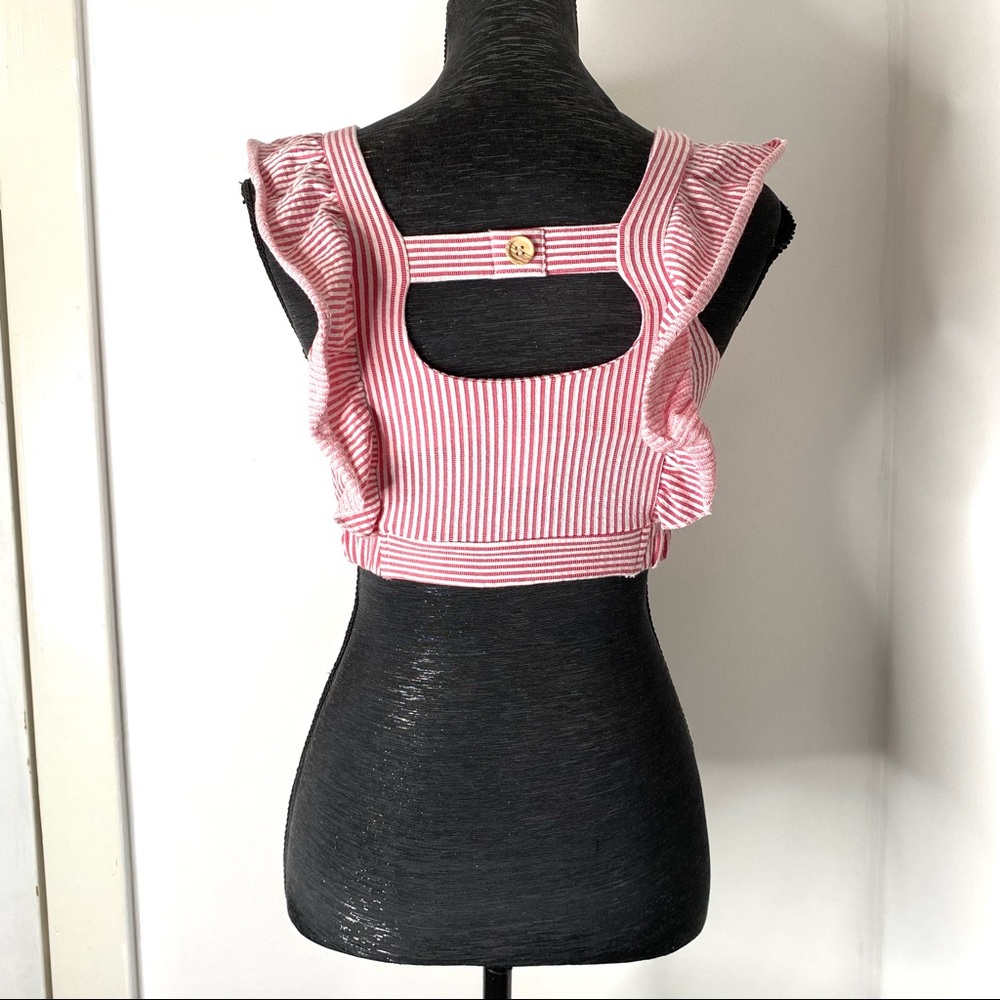 Zara Red White Striped Ruffled Crop Top - Picture 7 of 9